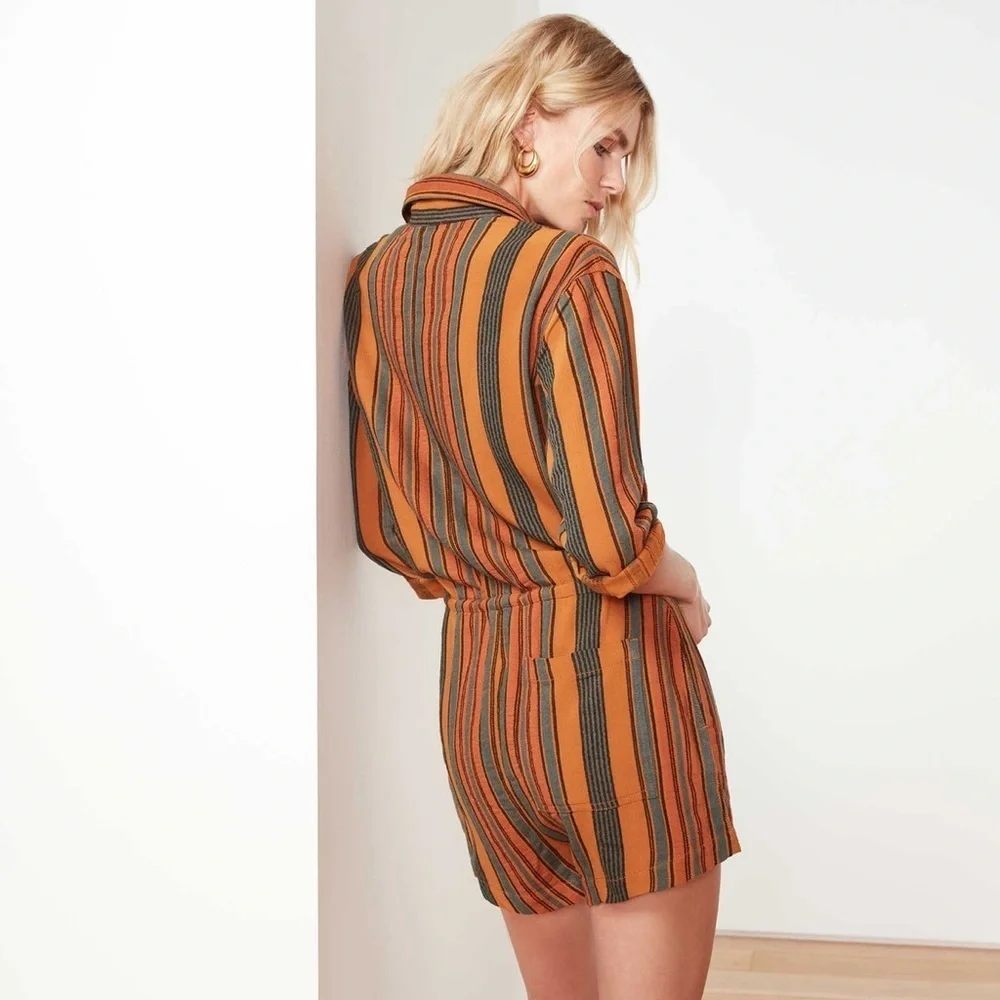 James Perse Short Vintage Jumpsuit Striped Romper Cotton